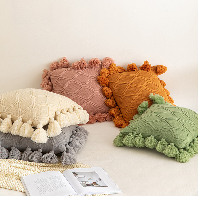 Knited Tassel Cushion Cover Case Shams Pillow Decorative