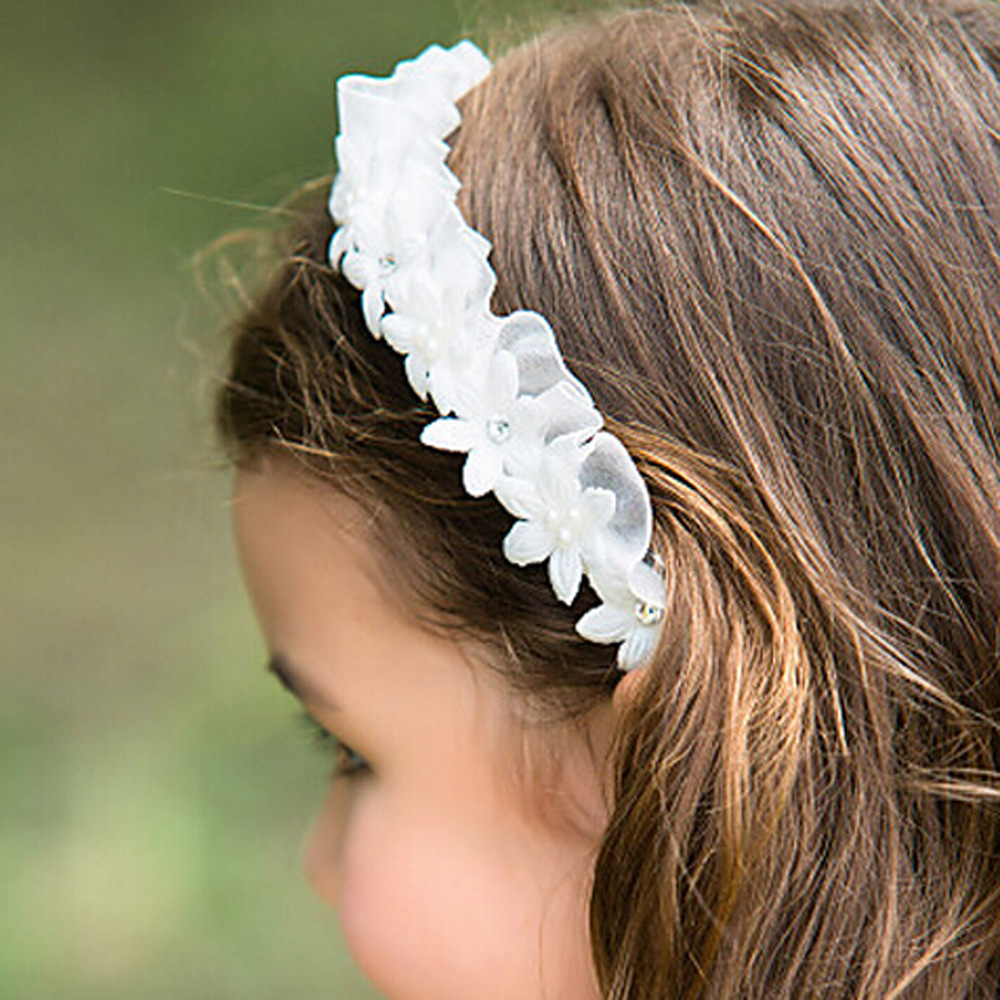 White Flower Girl Headbands Wedding Hair Accessories For Children