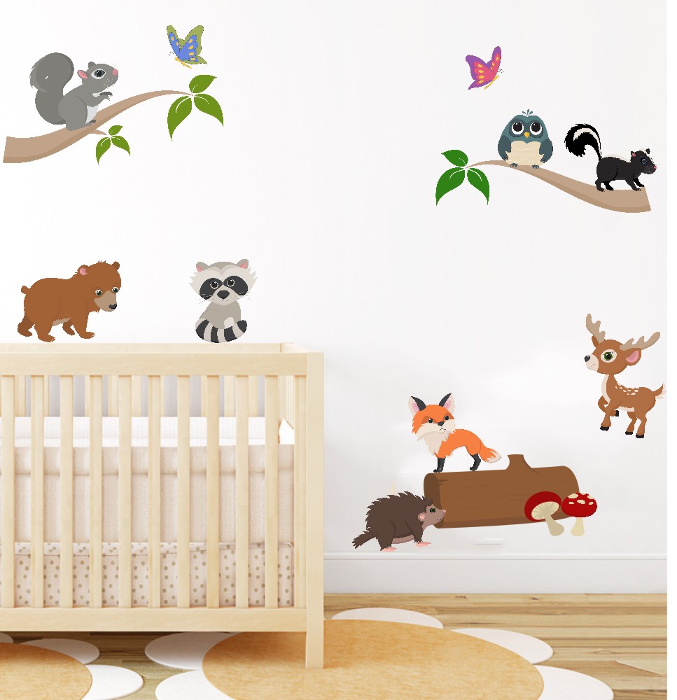 woodland wild animal wall decal baby nursery wall art stickers jungle