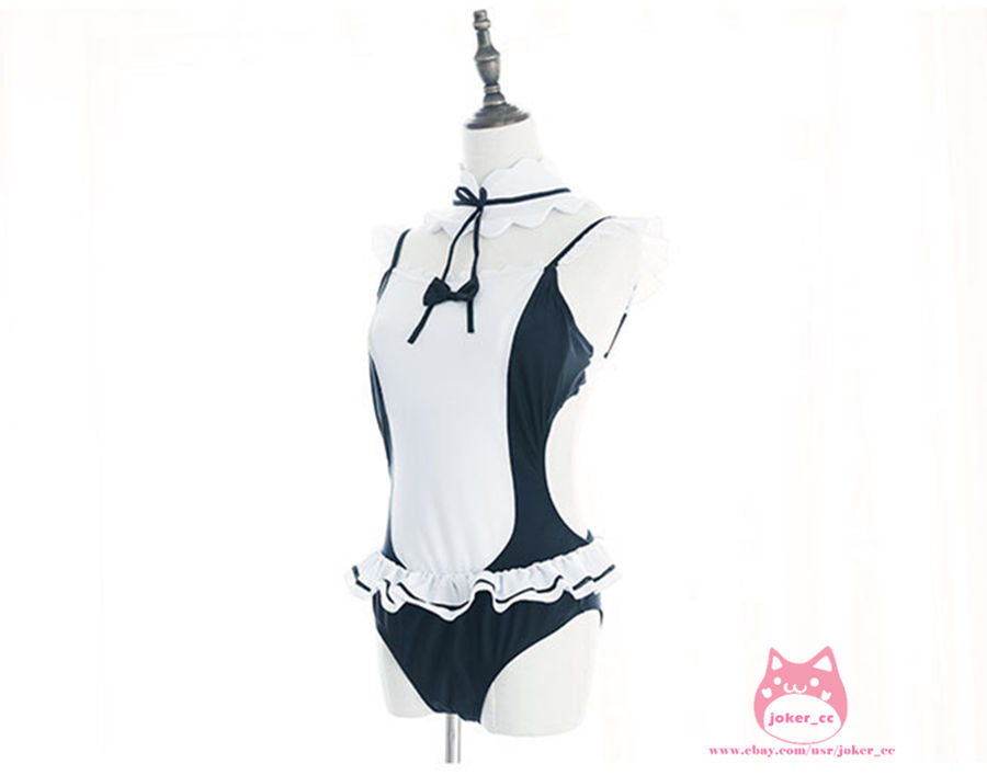 Japanese Anime Rezero Rem And Ram Cute Maid Swimwear Swimsuit Cosplay