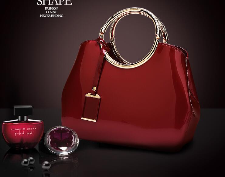 red glossy handbag