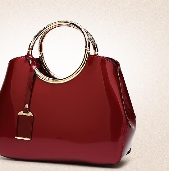 red glossy handbag