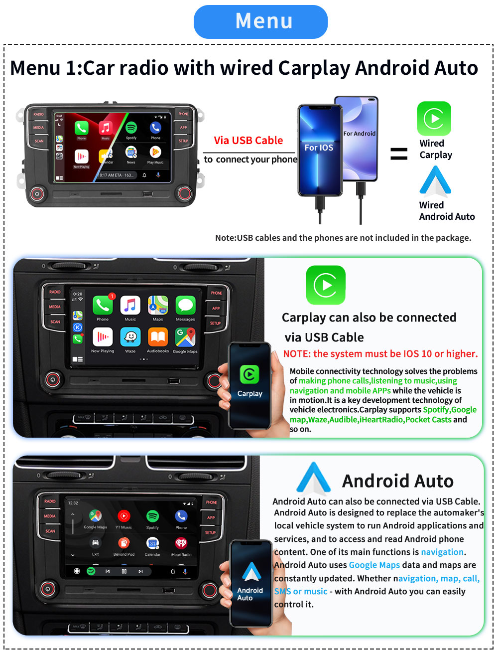 Car Stereo Carplay RCD360 PRO2 RCD330 Carplay Android Auto Bluetooth 6.5  Touchscreen Car Radio USB FM RVC for Golf MK5 MK6 Jetta Passat Polo Caddy  CC