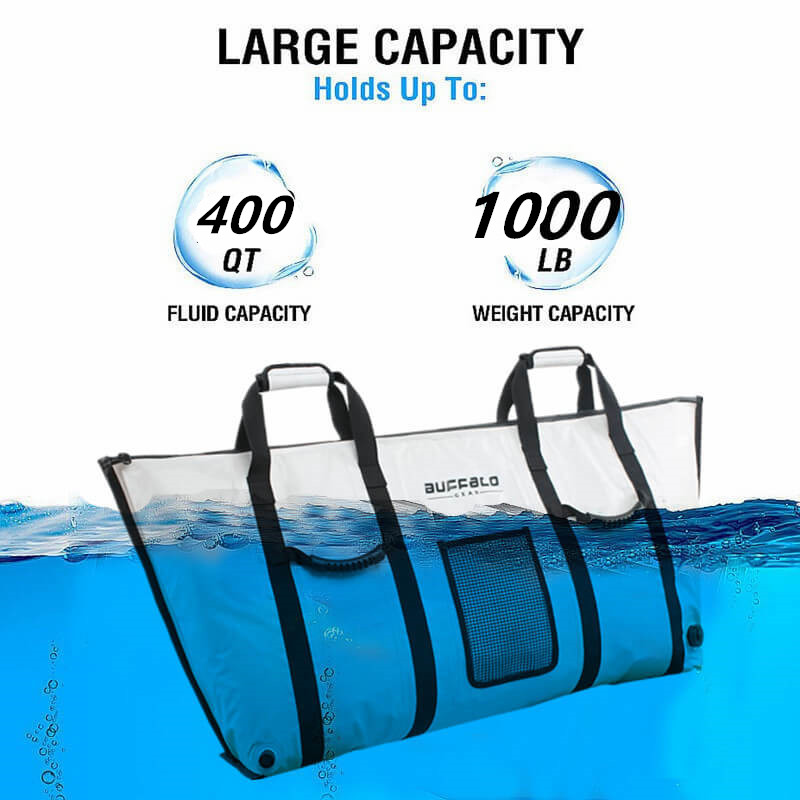 ATTSEA Insulated Fish Cooler Bag Foldable Fish Kill Bag, Airtight Zipper and Abrasion Resistant Waterproof 840D Nylon TPU, Large 39.5 x 17.5 and