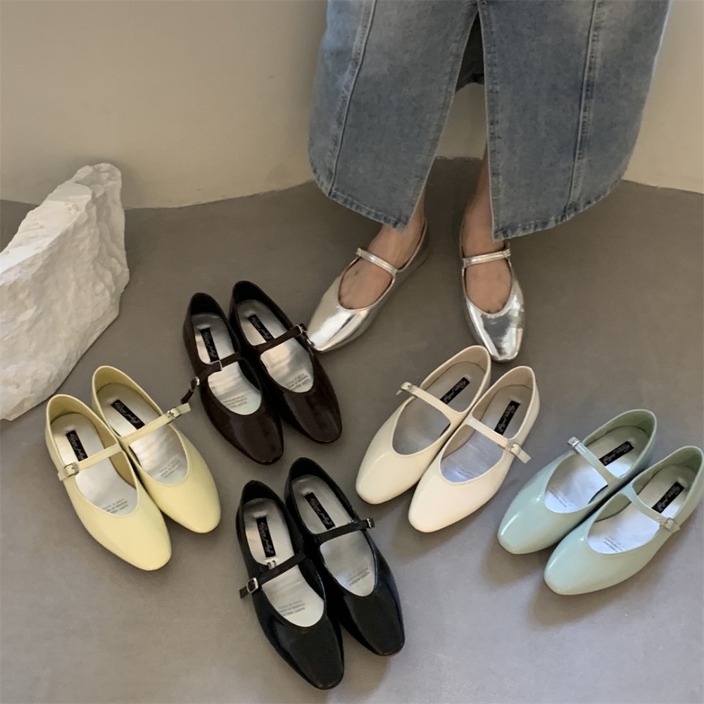 Elegant Flat Mary Jane Shoes Women's Flats Pointed Toe Silver Soft Ballet Flats Slip On Shoes