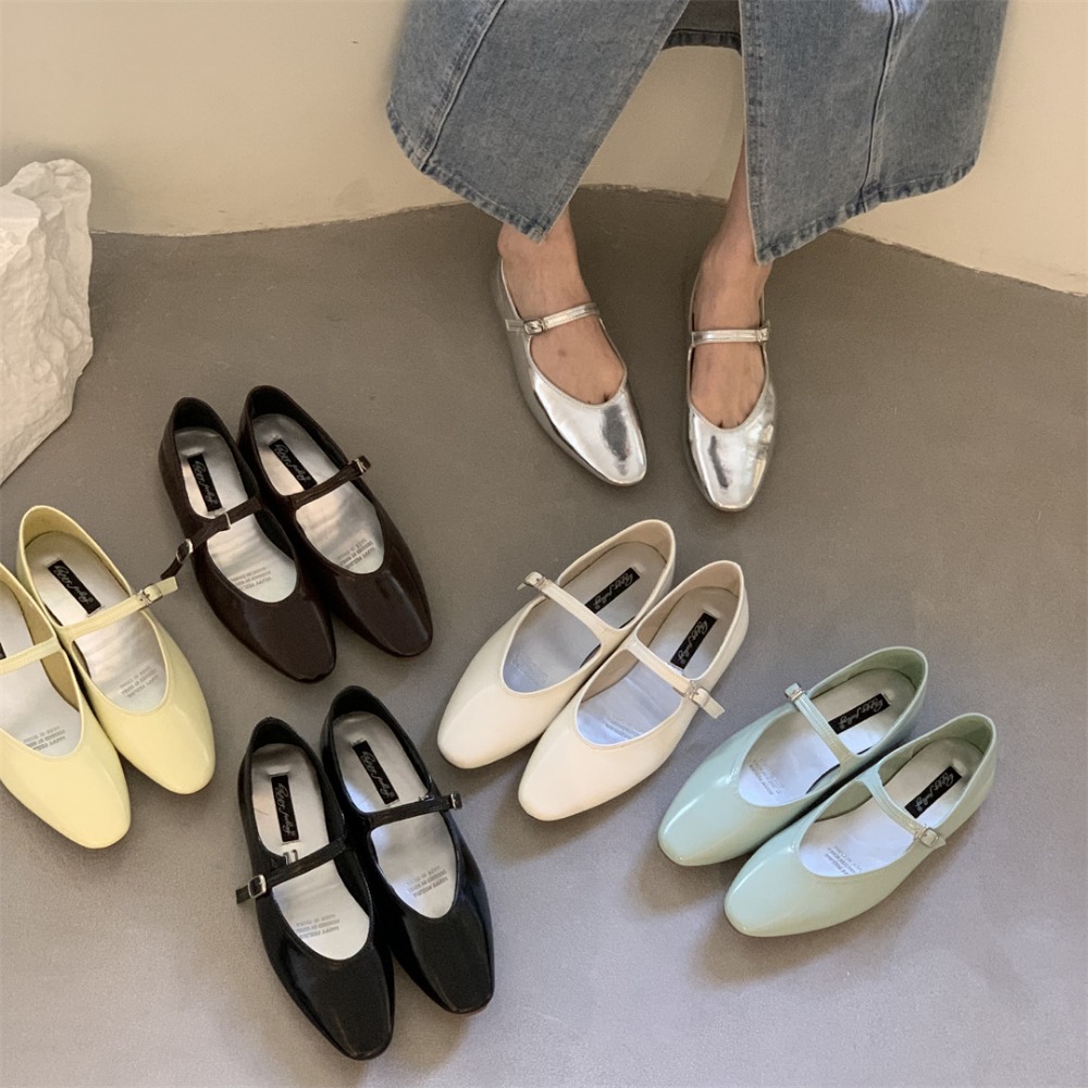 Elegant Flat Mary Jane Shoes Women's Flats Pointed Toe Silver Soft Ballet Flats Slip On Shoes