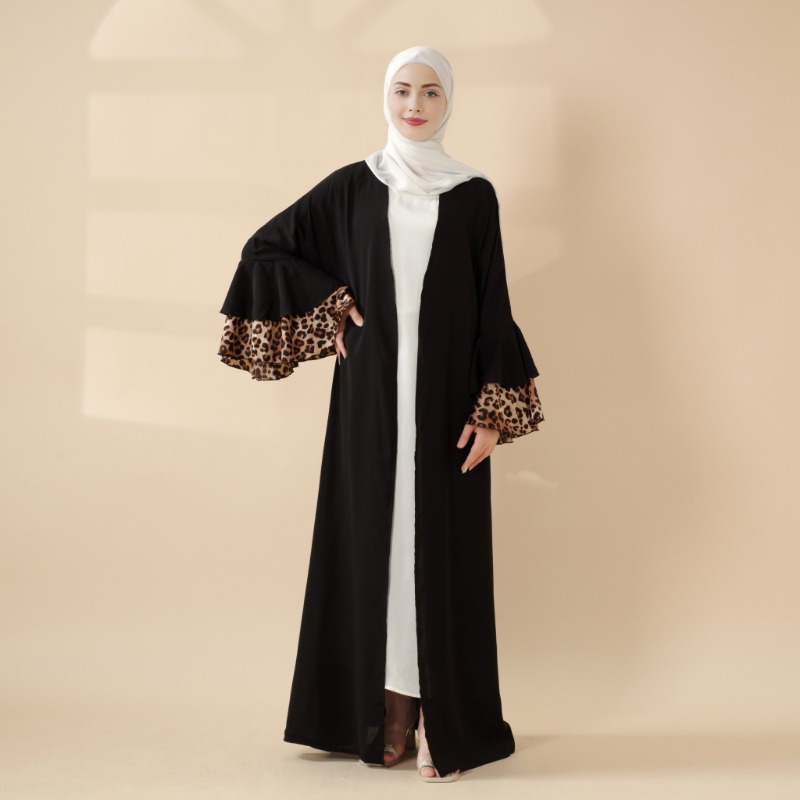 New Leopard Print Cross-Border Abaya | Muslim Long Dress with Batwing Sleeves