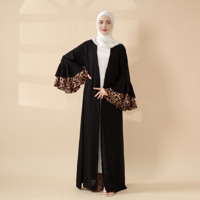 New Leopard Print Cross-Border Abaya | Muslim Long Dress with Batwing Sleeves
