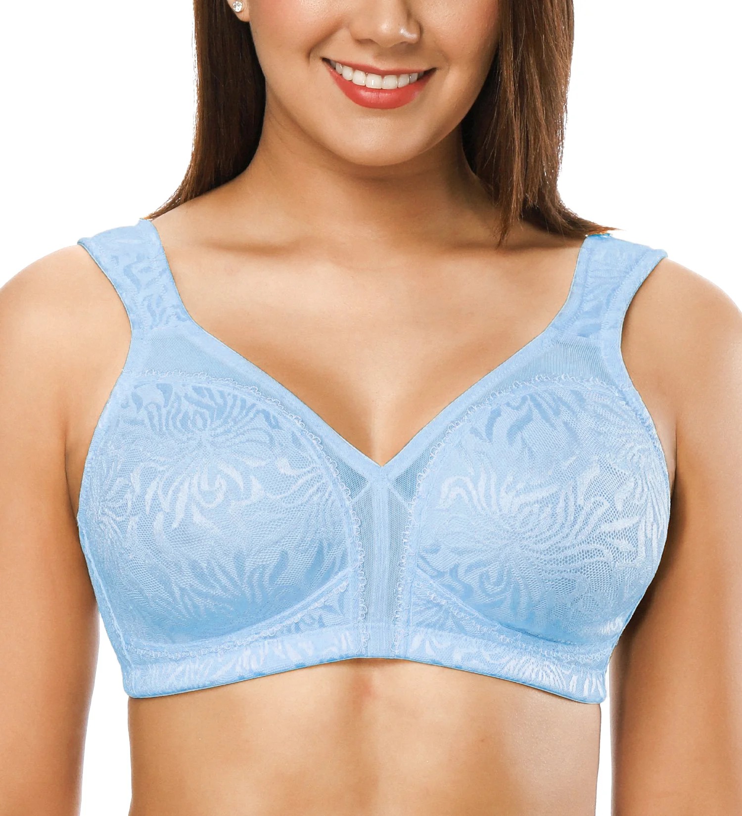  Womens Wireless Plus Size Lace Bra Unlined Full Coverage  Comfort Cotton Blue Mist Gray 38H