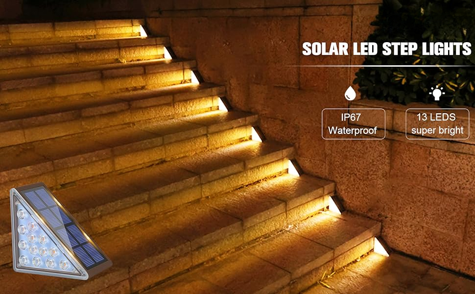 solar step lights outdoor waterproof led Triangle deck stair lights porch walkway  6 Pack