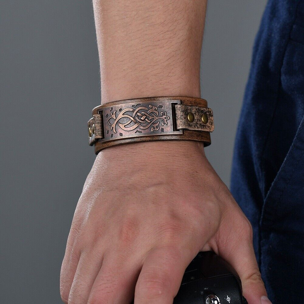 Bracelet Viking Pour Homme En Simili Cuir Et Métal - Style Punk, Réglable, Neuf Avec étiquettes