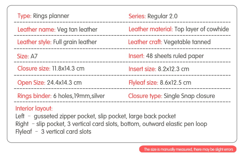 Moterm Regular 2.0 Rings Planner - Pocket (Vegetable Tanned Leather)