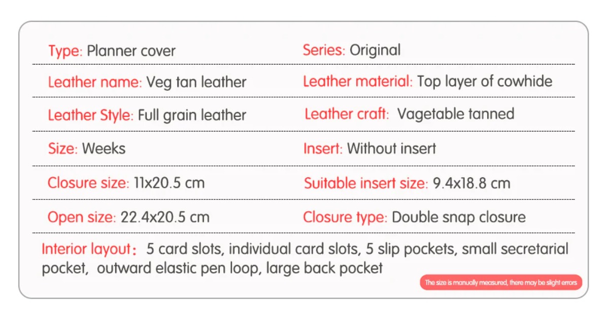 Moterm Original Planner Cover - Weeks (Vegetable Tanned Leather)