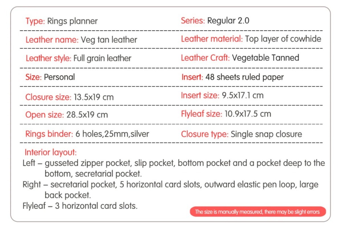 Moterm Regular 2.0 Rings Planner - Personal (Vegetable Tanned Leather)