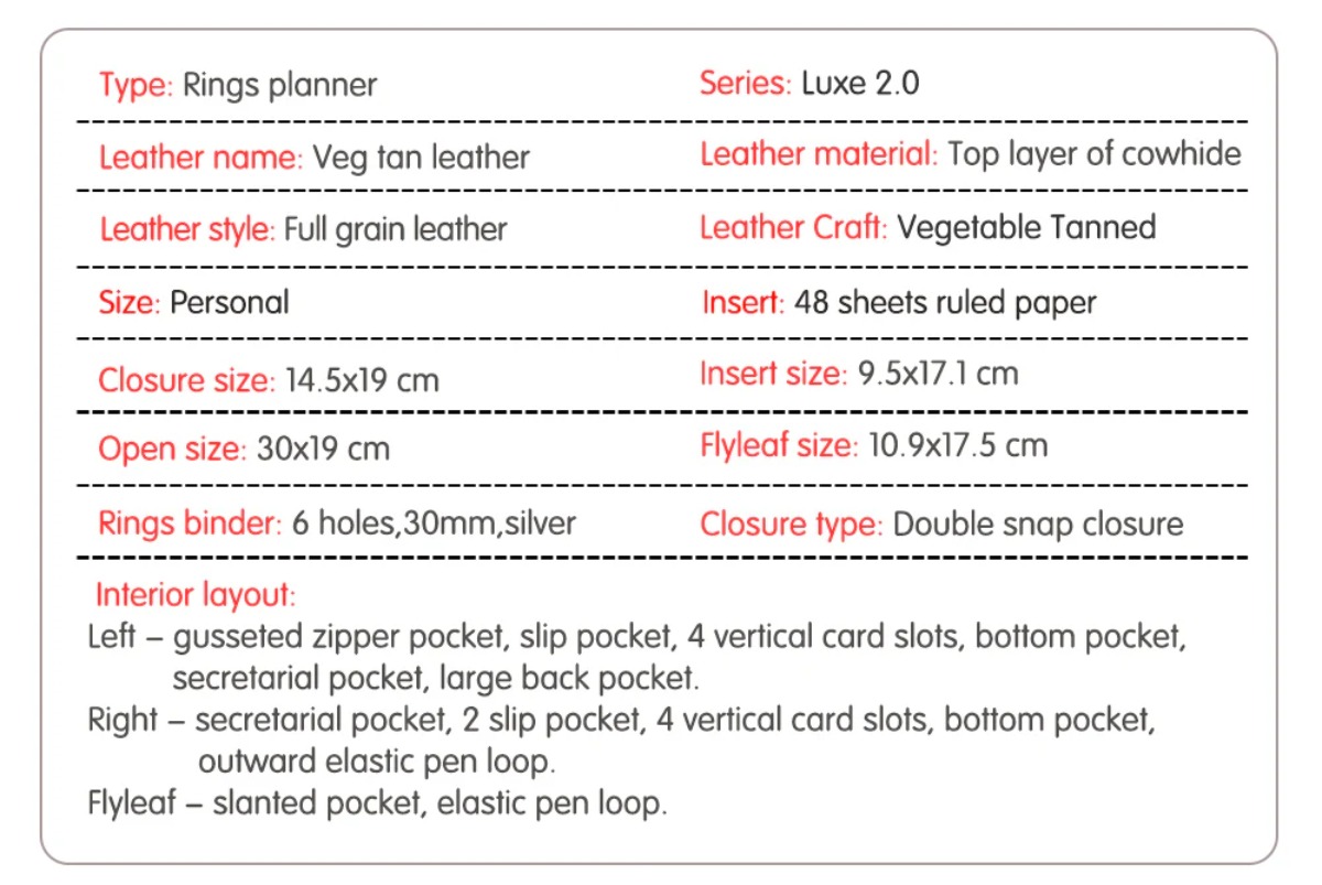 Moterm Luxe 2.0 Rings Planner - Personal (Vegetable Tanned Leather)