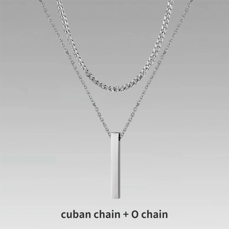 Collane con barra verticale 3D Vnox per uomo, ciondolo geometrico in acciaio inossidabile a strati, catena cubana a strati di grano eil, colletto da ragazzo_voghion.com