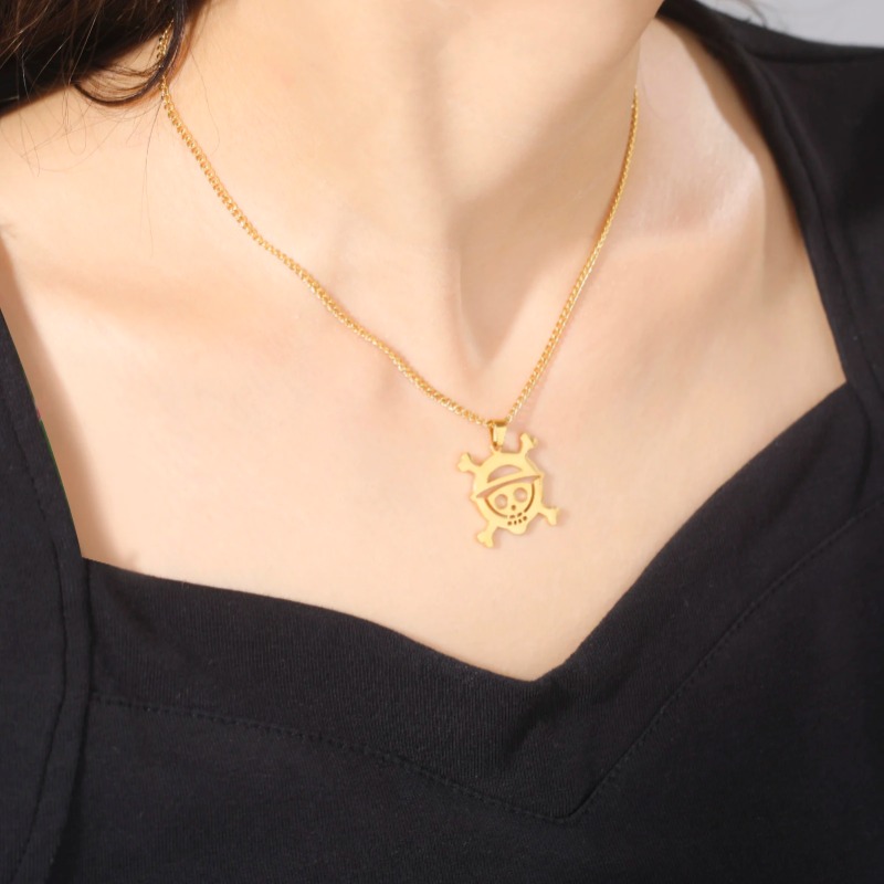 Colar com pingente de uma peça para mulheres, cor prata, aço inoxidável, esqueleto, cruz, corrente, colar, punk, acessórios de joias_voghion.com
