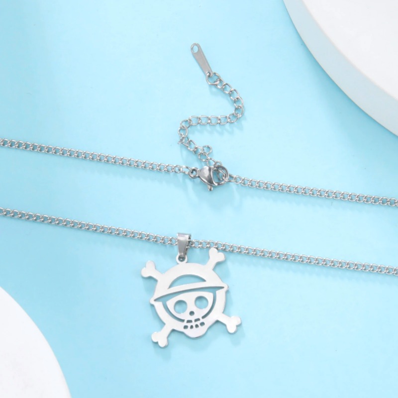 Colar com pingente de uma peça para mulheres, cor prata, aço inoxidável, esqueleto, cruz, corrente, colar, punk, acessórios de joias_voghion.com