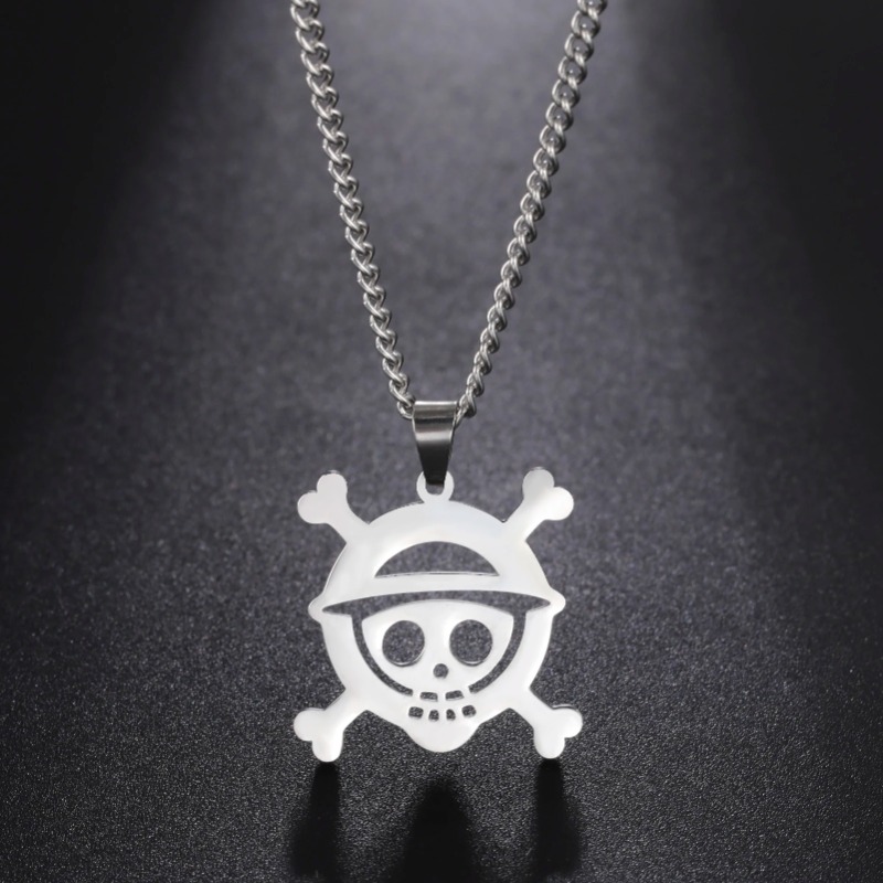 Colar com pingente de uma peça para mulheres, cor prata, aço inoxidável, esqueleto, cruz, corrente, colar, punk, acessórios de joias_voghion.com