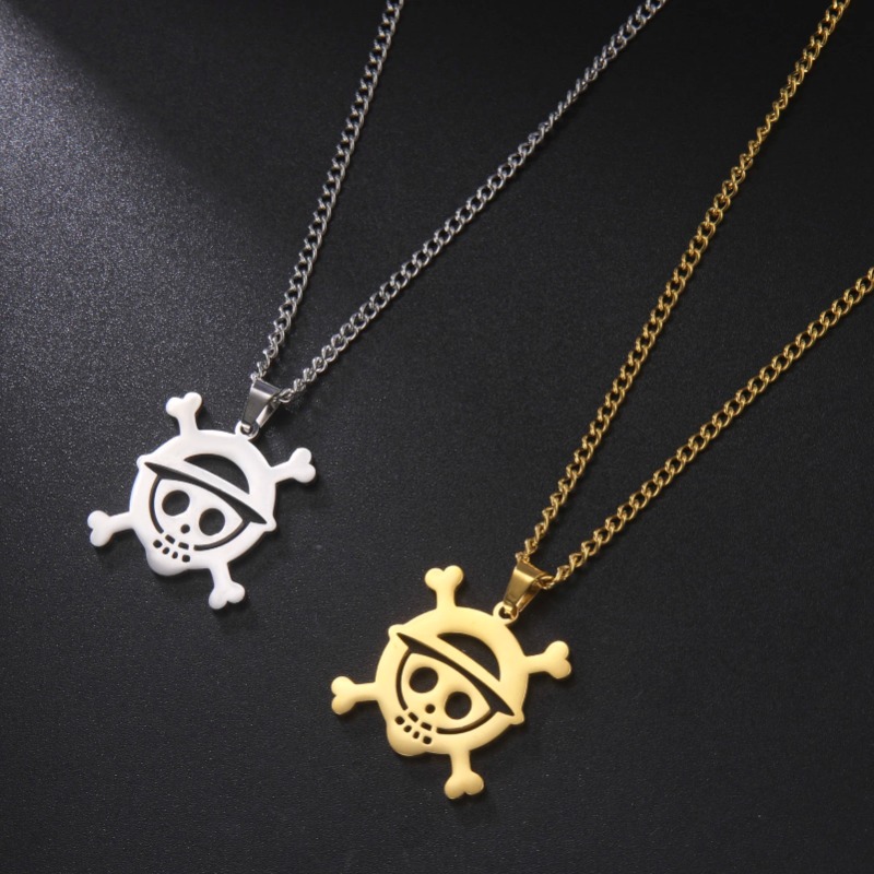 Colar com pingente de uma peça para mulheres, cor prata, aço inoxidável, esqueleto, cruz, corrente, colar, punk, acessórios de joias_voghion.com