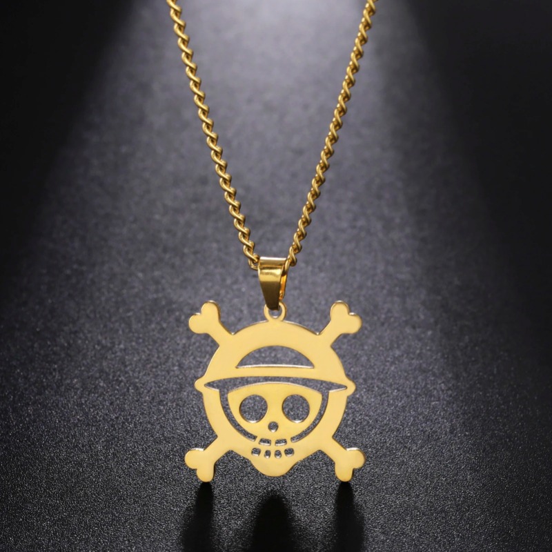 Colar com pingente de uma peça para mulheres, cor prata, aço inoxidável, esqueleto, cruz, corrente, colar, punk, acessórios de joias_voghion.com