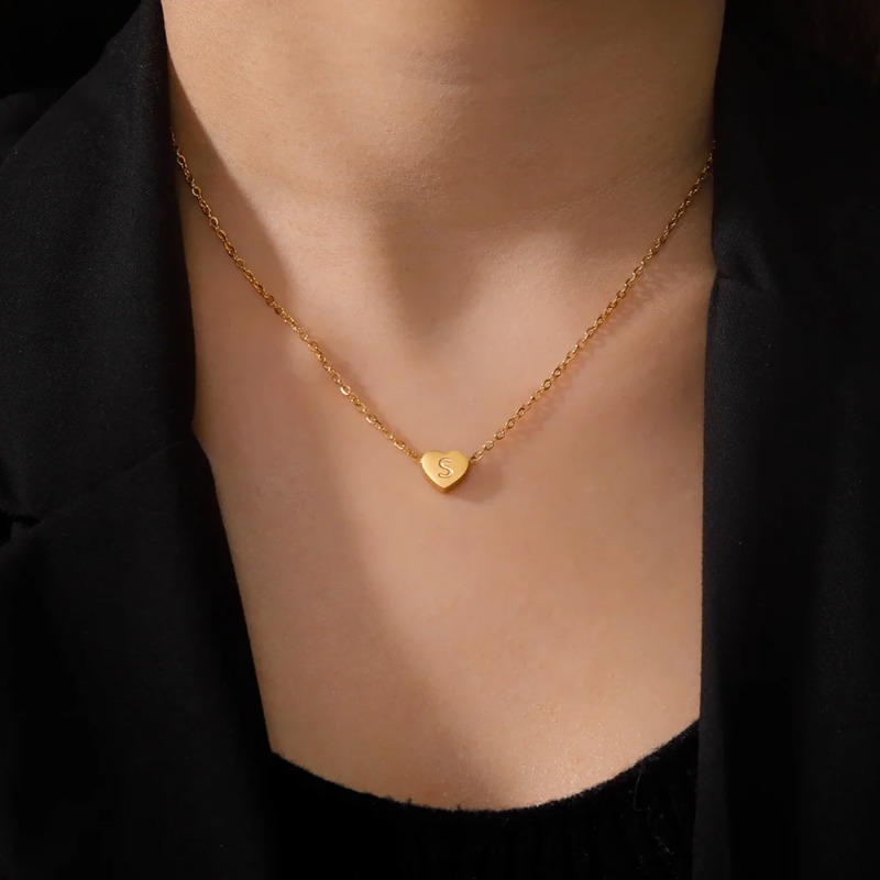 Cazador Stainless Steel Initial Letter Heart Pendant Necklaces for Women Necklace Jewelry Birthday Mother's Day Gifts_voghion.com