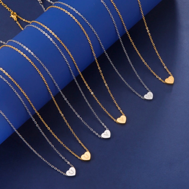 Cazador Stainless Steel Initial Letter Heart Pendant Necklaces for Women Necklace Jewelry Birthday Mother's Day Gifts_voghion.com