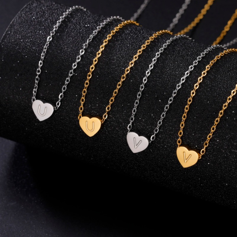 Cazador Stainless Steel Initial Letter Heart Pendant Necklaces for Women Necklace Jewelry Birthday Mother's Day Gifts_voghion.com