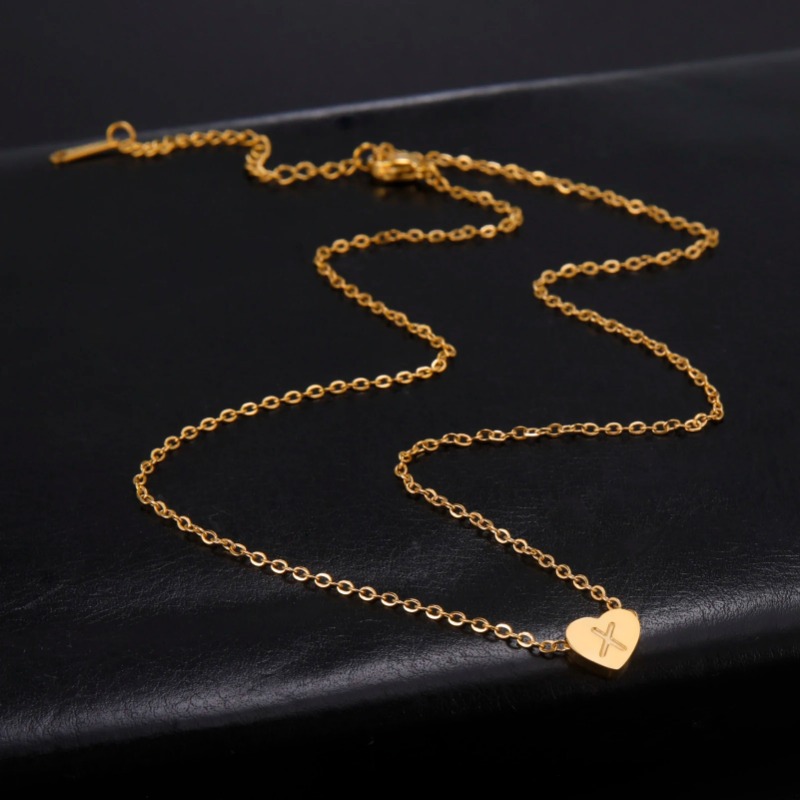 Cazador Stainless Steel Initial Letter Heart Pendant Necklaces for Women Necklace Jewelry Birthday Mother's Day Gifts_voghion.com