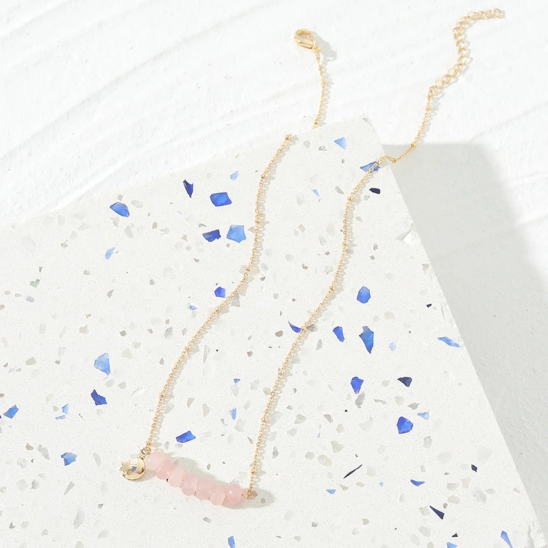 Collier en pierre de quartz rose délicat pour femme, chaîne de printemps, collier court chic et tendance, 16 pouces_voghion.com