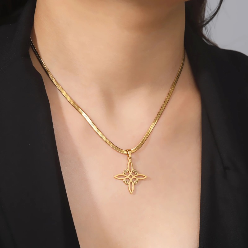 Collana con nodo da strega per donna Skyrim, in acciaio inossidabile, colore oro, con catena a serpente, collana amuleto, Wicca, stregoneria, nodo celtico, regalo di gioielli_voghion.com