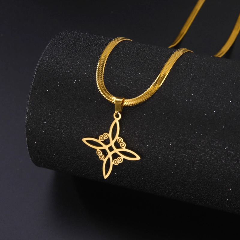 Collana con nodo da strega per donna Skyrim, in acciaio inossidabile, colore oro, con catena a serpente, collana amuleto, Wicca, stregoneria, nodo celtico, regalo di gioielli_voghion.com