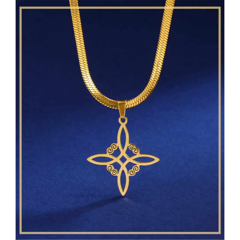 Collana con nodo da strega per donna Skyrim, in acciaio inossidabile, colore oro, con catena a serpente, collana amuleto, Wicca, stregoneria, nodo celtico, regalo di gioielli_voghion.com
