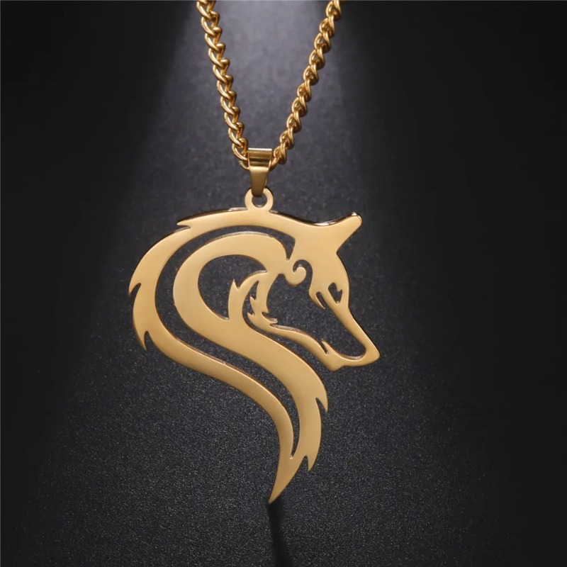Cazador Old Fenrir Wolf Collane con ciondolo per donne Uomini Coppia Collana in acciaio inossidabile Gioielli Regali di compleanno_voghion.com