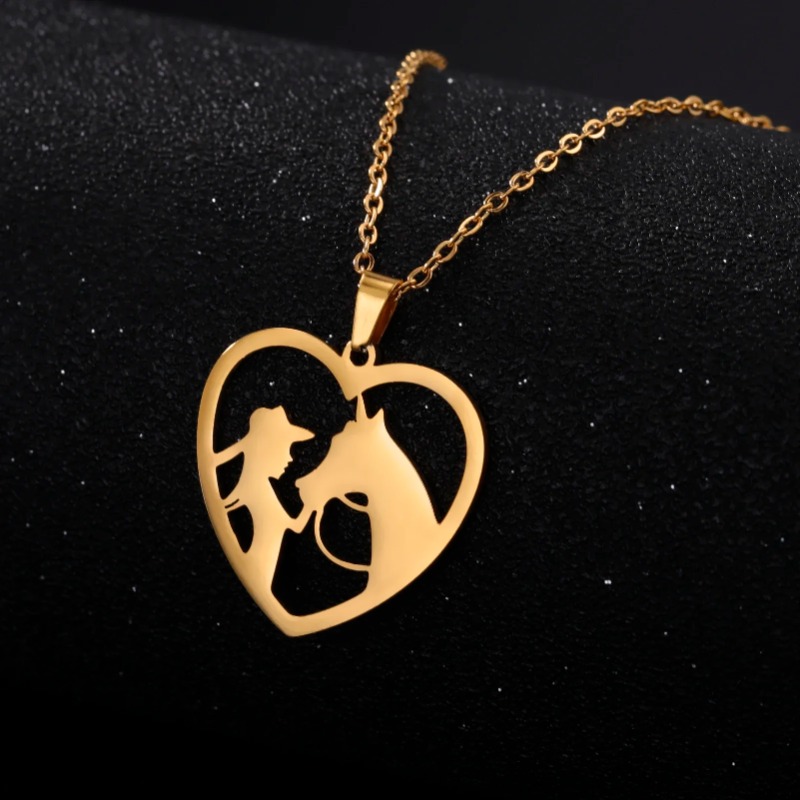 Skyirm Halskette mit Prinzessinnen-Reitpferd, Herzkette, Geschenk für Frauen und Männer, goldfarben, Edelstahl-Anhänger, Modeschmuck_voghion.com