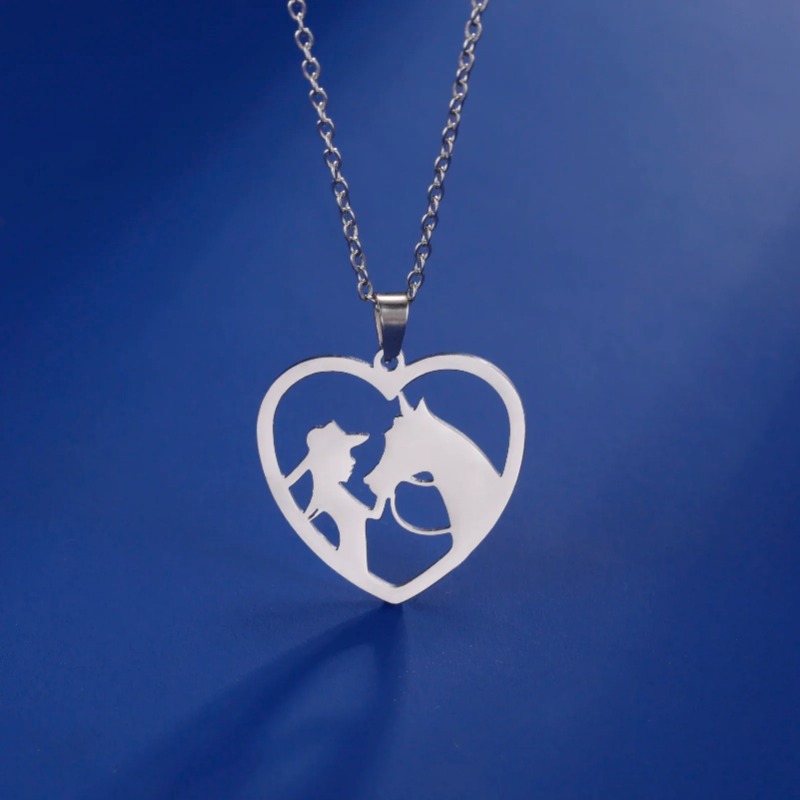 Skyirm Halskette mit Prinzessinnen-Reitpferd, Herzkette, Geschenk für Frauen und Männer, goldfarben, Edelstahl-Anhänger, Modeschmuck_voghion.com