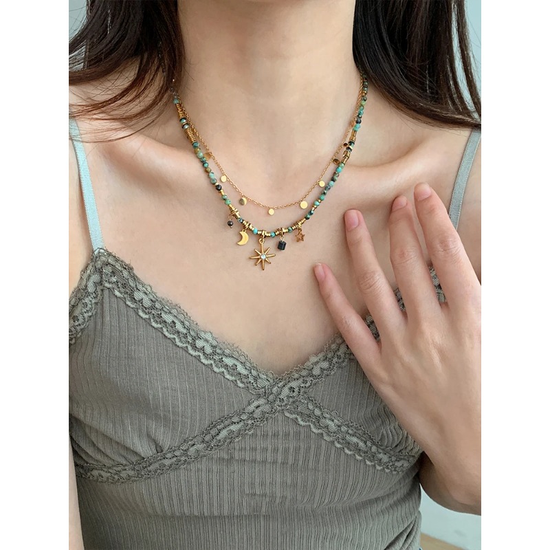 Peri'sbox Collana con perline in pietra naturale vintage da donna, ciondolo a forma di stella Mang, può essere impilato, gioielli gotici, regali_voghion.com