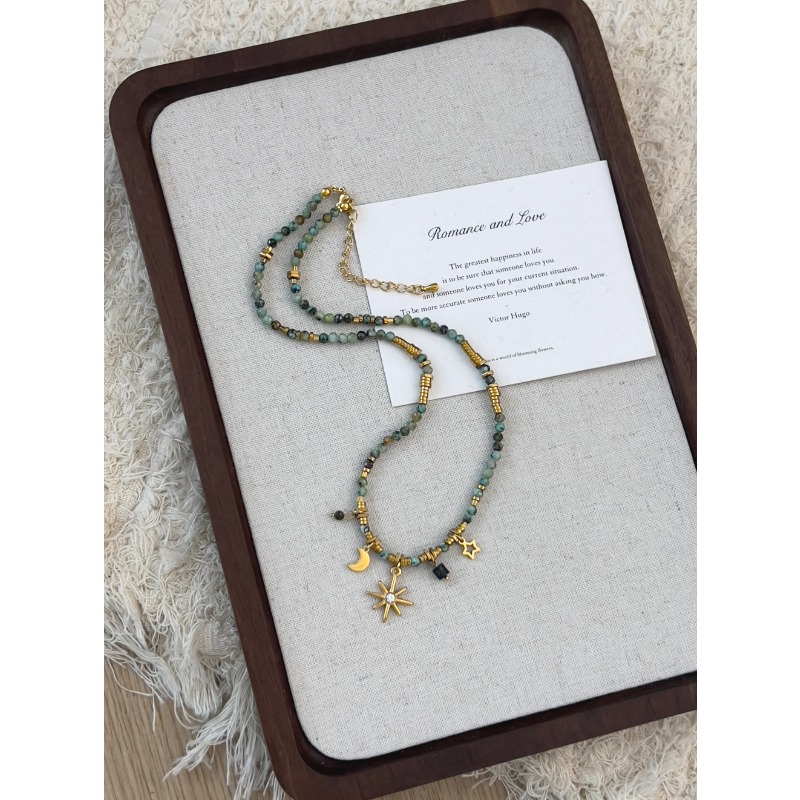 Peri'sbox Collana con perline in pietra naturale vintage da donna, ciondolo a forma di stella Mang, può essere impilato, gioielli gotici, regali_voghion.com