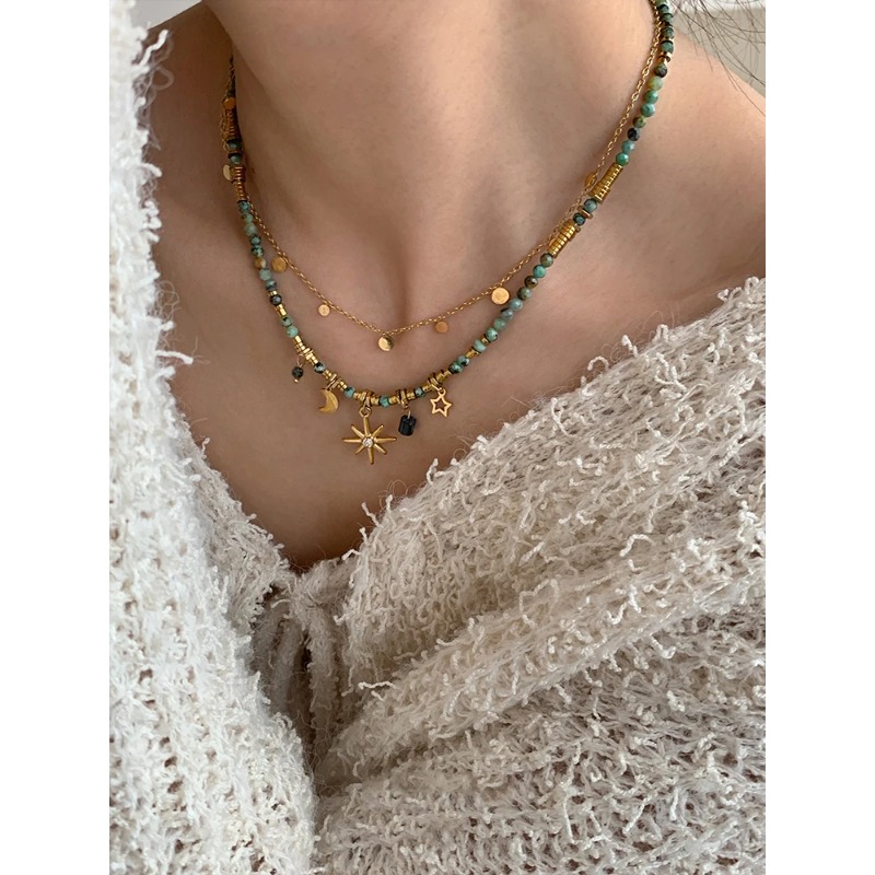 Peri'sbox Collana con perline in pietra naturale vintage da donna, ciondolo a forma di stella Mang, può essere impilato, gioielli gotici, regali_voghion.com