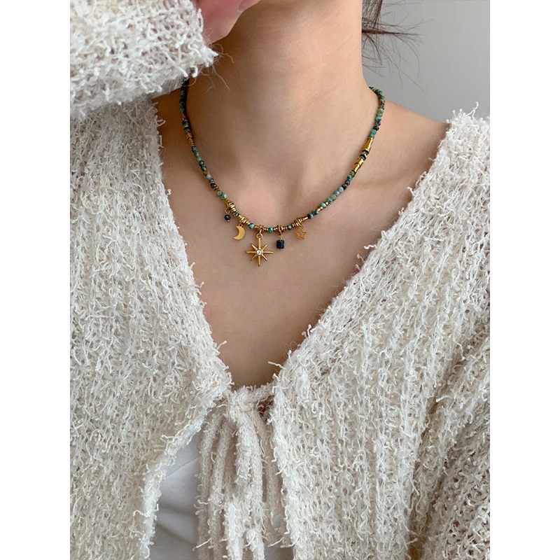 Peri'sbox Collana con perline in pietra naturale vintage da donna, ciondolo a forma di stella Mang, può essere impilato, gioielli gotici, regali_voghion.com