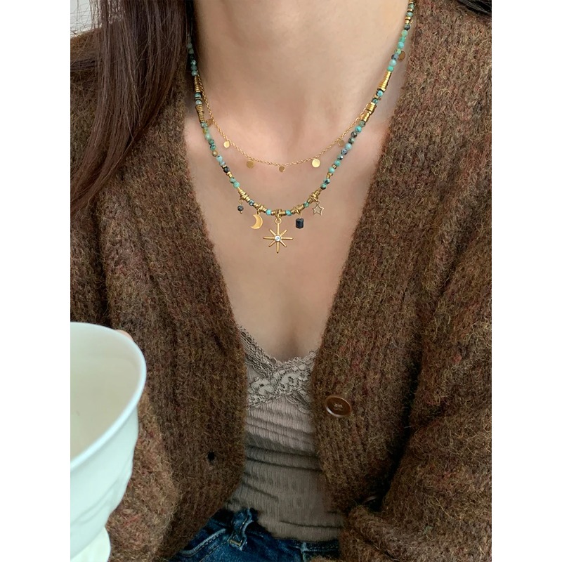 Peri'sbox Collana con perline in pietra naturale vintage da donna, ciondolo a forma di stella Mang, può essere impilato, gioielli gotici, regali_voghion.com