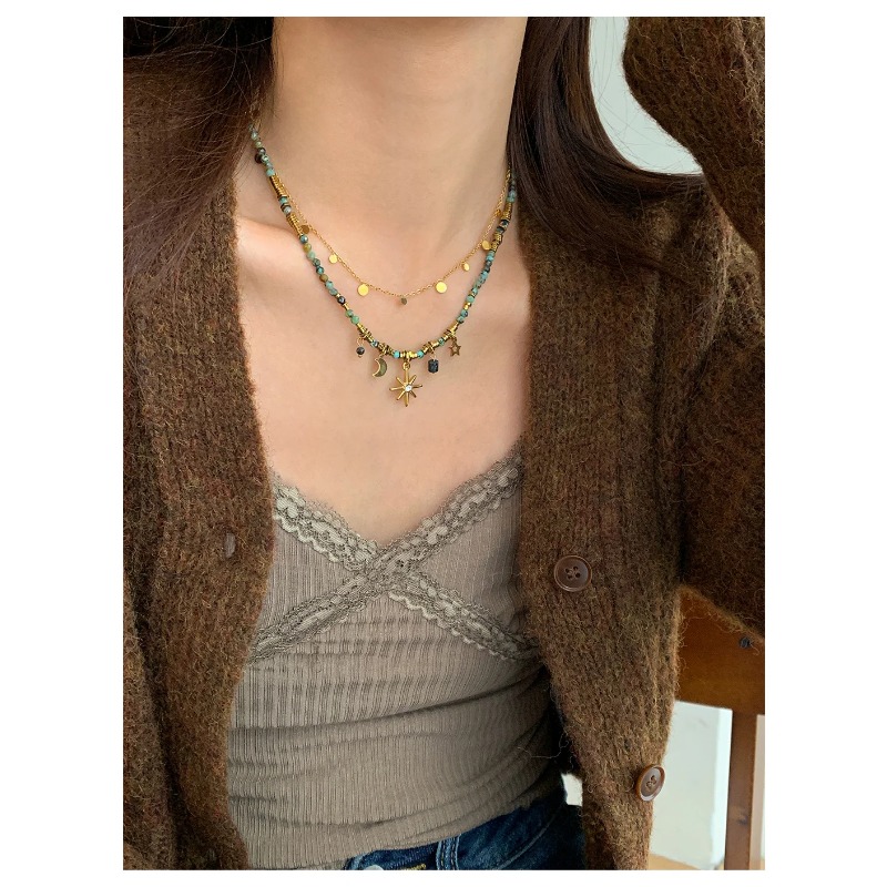 Peri'sbox Collana con perline in pietra naturale vintage da donna, ciondolo a forma di stella Mang, può essere impilato, gioielli gotici, regali_voghion.com