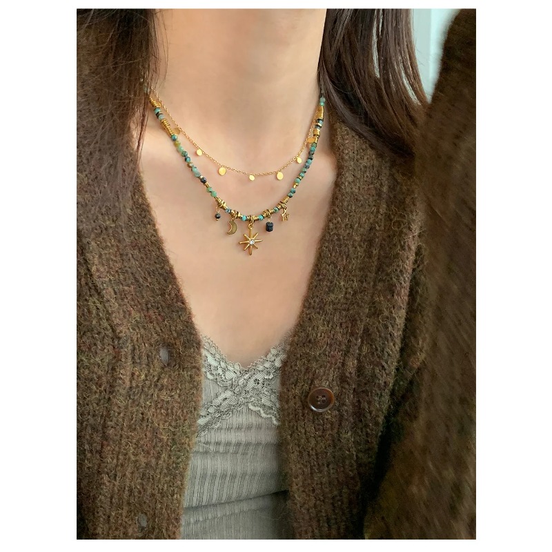 Peri'sbox Collana con perline in pietra naturale vintage da donna, ciondolo a forma di stella Mang, può essere impilato, gioielli gotici, regali_voghion.com