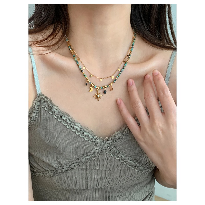 Peri'sbox Collana con perline in pietra naturale vintage da donna, ciondolo a forma di stella Mang, può essere impilato, gioielli gotici, regali_voghion.com