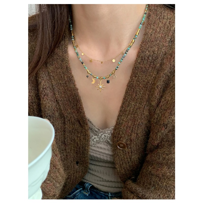 Peri'sbox Collana con perline in pietra naturale vintage da donna, ciondolo a forma di stella Mang, può essere impilato, gioielli gotici, regali_voghion.com