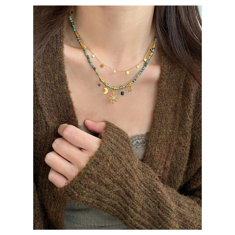 Peri'sbox Collana con perline in pietra naturale vintage da donna, ciondolo a forma di stella Mang, può essere impilato, gioielli gotici, regali_voghion.com