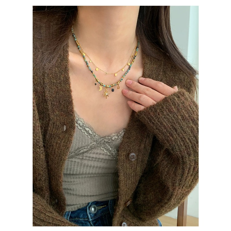 Peri'sbox Collana con perline in pietra naturale vintage da donna, ciondolo a forma di stella Mang, può essere impilato, gioielli gotici, regali_voghion.com