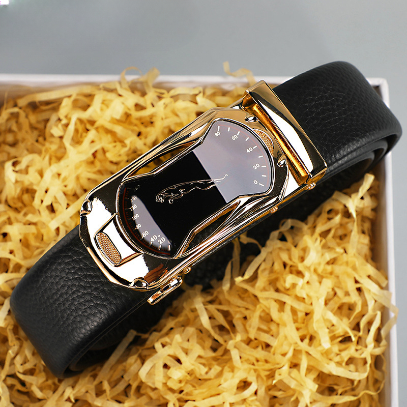 Cintura da uomo in pura pelle di vacchetta con fibbia automatica in pelle da uomo_voghion.com