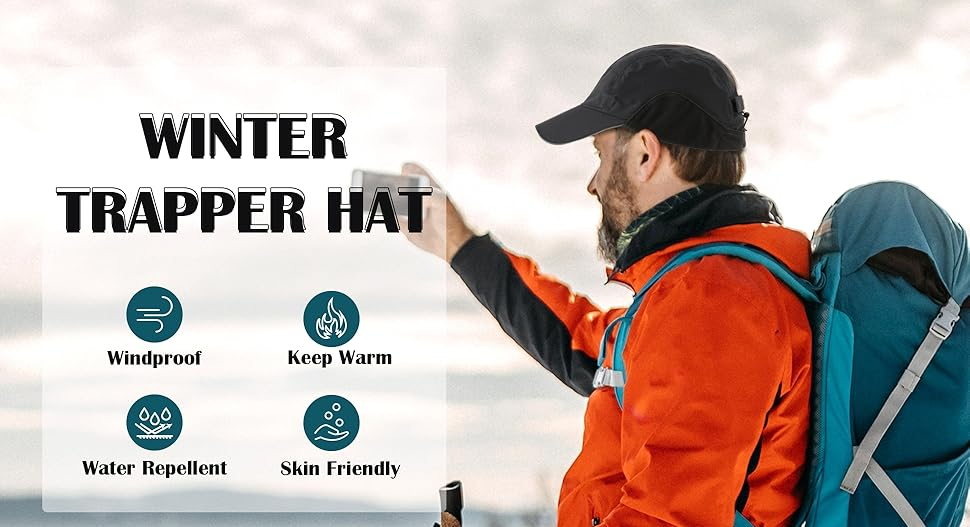 Connectyle mens earflap baseball cap waterproof warm winter hat with brim