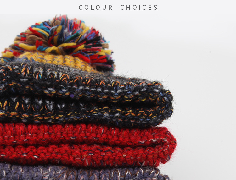 Autumn and winter new Europe and the United States hairball fishbone mixed color thick knitted hat for women wool hat mixed color knitted hat_voghion.com